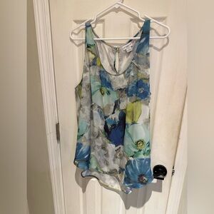 Floral Sleeveless Top - Blue and Green